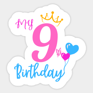 9th Birthday Girl Shirt - 9 Years Old Birthday Girl Sticker